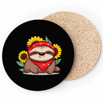 Discover Sunflower sloth with bandana Coasters