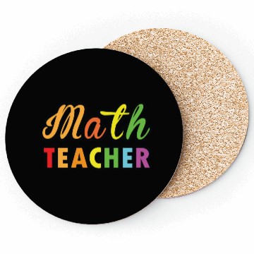 Discover Math Teacher multicolor typography on Products Coasters