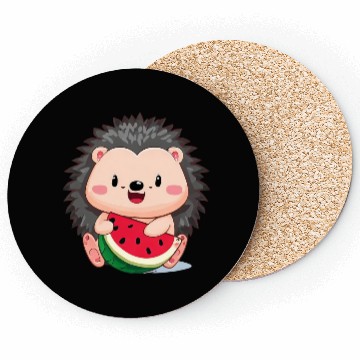 Discover Happy hedgehog enjoys watermelon Coasters