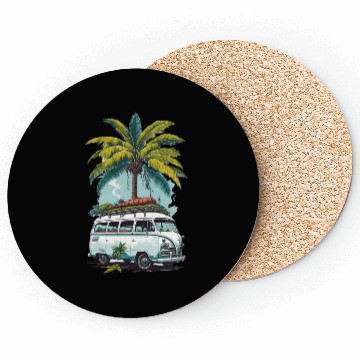 Discover Travel car caravan summer coconut tree Coasters