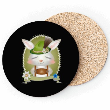 Discover small rabbit in costume with hat and leather pants Coasters