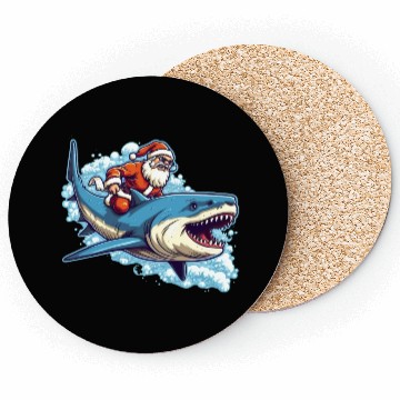 Discover Santa Claus riding a shark Coasters