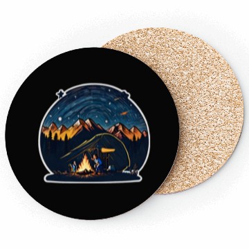 Discover Camper Sitting By A Campfire Coasters