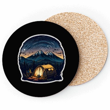 Discover A Camper Sitting By A Campfire Coasters