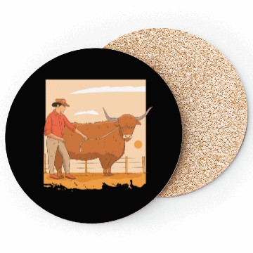Discover Farmer With Highland Cow Coasters