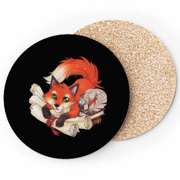 Discover Fox with books and scrolls, ink reading Coasters