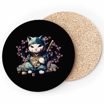 Discover Samurai Cat Anime Kawaii Japanese Style Coasters