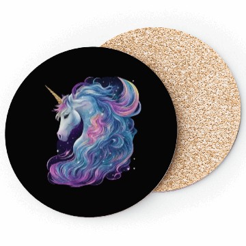Discover Unicorn with flowing mane surrounded by stars Coasters