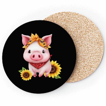 Discover Pig with Bandana and Sunflower, Charming Farm Coasters