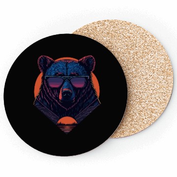 Discover Synthwave Bear with sunset Coasters