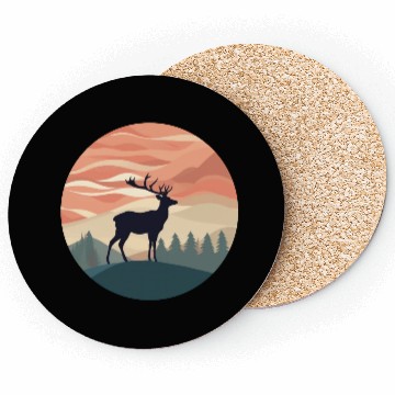 Discover Deer Silhouette Emerald Forest Wanderlust Design Coasters