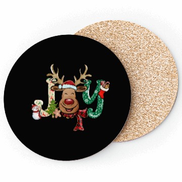 Discover Xmas Christmas Joy Snowman Deer Santa Hat Coasters