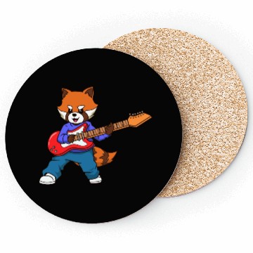 Discover Comic Red Panda Playing Electric Guitar Coasters