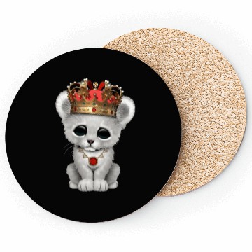 Discover Cute Royal White Lion Wearing Crown Coasters