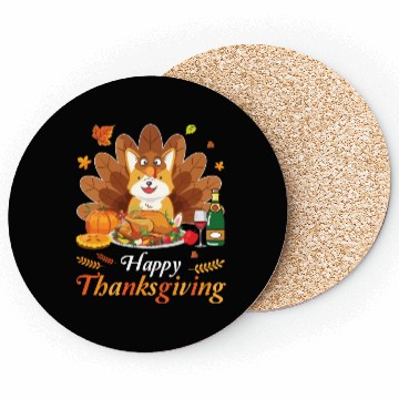 Discover Corgi Turkey Costume Wine Pie Pumpkin Happy Coasters