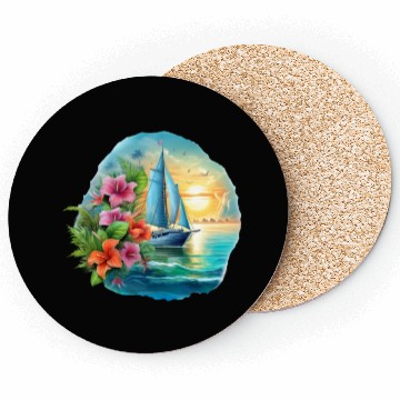 Discover Sailing Ship Sailing Orchids Flowers Sailboat Coasters