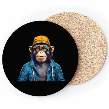 Discover Smiling monkey wearing sunglasses and bucket hat Coasters