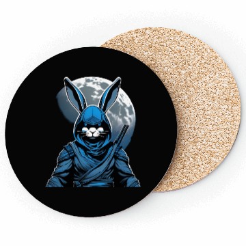 Discover Moonshadow Rabbit Ninja: Lunar Elegance Unleashed Coasters