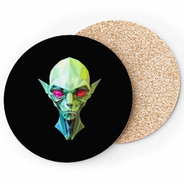 Discover Polygonal Alien: Portrait with Red Eyes Coasters