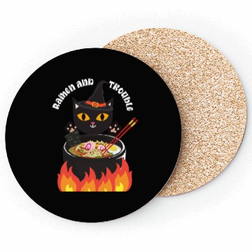 Discover Halloween Black Cat, Ramen and Trouble Coasters