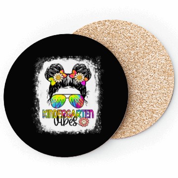 Discover Kindergarten Vibes Bleached Messy Bun Girl Coasters