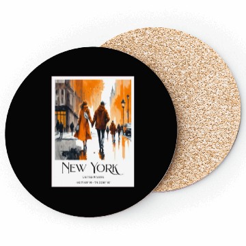 Discover Watercolor painting loving couple in New York City Coasters
