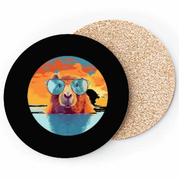 Discover Sunset Serenity: Rustic Capybara Stripe Illustrate Coasters