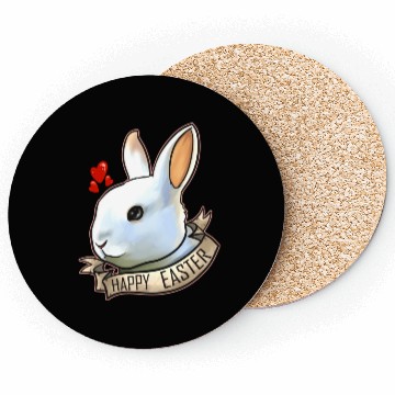 Discover Realistic Happy Easter Bunny Head With Hearts On Coasters