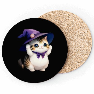 Discover Cute Watercolor Witch Cat Coasters