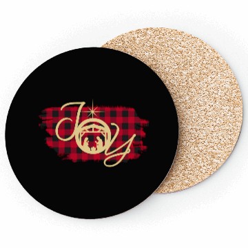 Discover Joy In A Ger Nativity Jesus Birth Buffalo Plaid Coasters