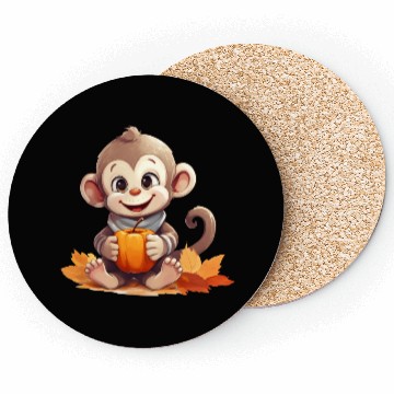 Discover Autumnal Monkey with Pumpkin and Apple Coasters