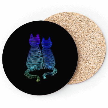 Discover Abstract Cats In Neon Gradient Color Purple To Coasters