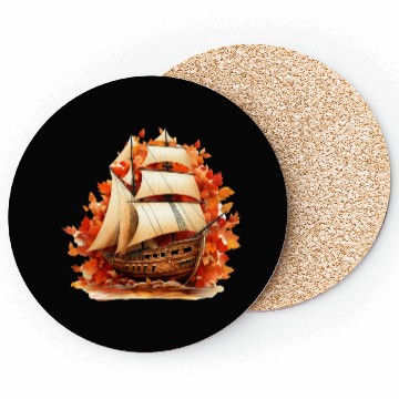Discover Autumn Sailing: Sailboat Amidst Falling Leaves Coasters