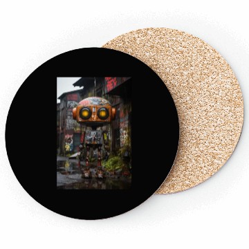 Discover Urban Mechanic: Ghetto Robot Amidst Graffiti Coasters
