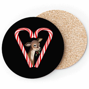 Discover Baby Deer Peeking from Candy Cane Heart Coasters
