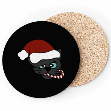Discover Christmas Black Cat Eating Candy Cane Coasters