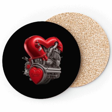Discover heart combined with a car engine with exhaust Coasters