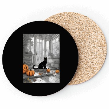 Discover black cat in halloween Coasters