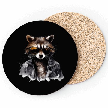 Discover Cool raccoon in black jacket Coasters