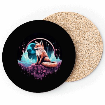 Discover Celestial moon flower fox sitting tall Coasters