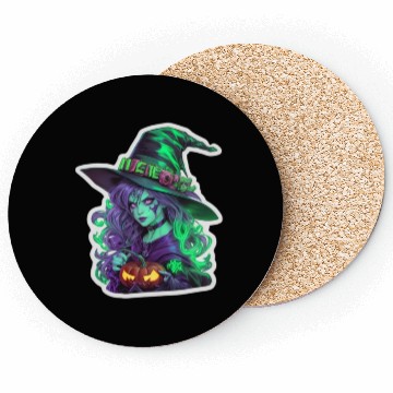 Discover Wicked Witch Halloween Sticker, neon color Coasters