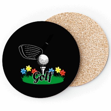 Discover Golf stick and ball on lawn Coasters