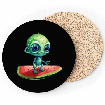 Discover Green Alien Meets Watermelon: Exotic Encounter Coasters