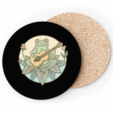 Discover Cottagecore Aesthetic Frog Playing Guitar Coasters
