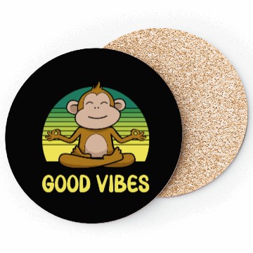 Discover Meditating Monkey Retro Sunset Coasters