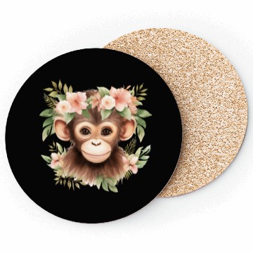 Discover Monkey Chimpanzee Jungle Animal Boho Floral Ape Coasters