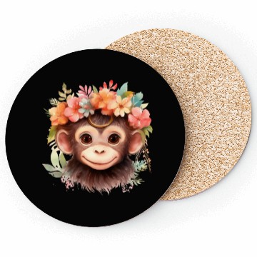 Discover Monkey Chimpanzee Jungle Animal Boho Floral Ape Coasters