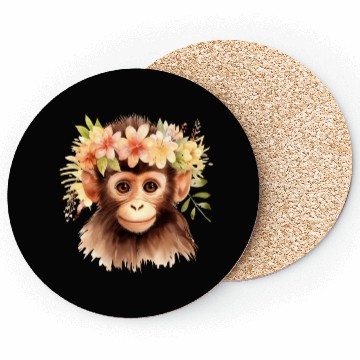 Discover Monkey Chimpanzee Jungle Animal Boho Floral Ape Coasters