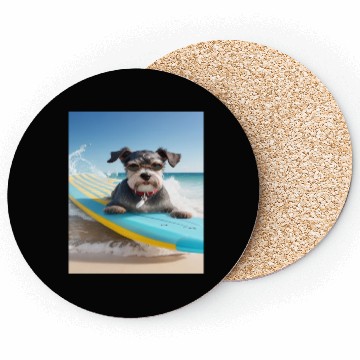 Discover Schnauzer Surfing at Beach On A Surfboard Coasters