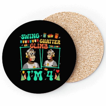 Discover Swing Chatter Climb I'm 4 Monkey Lover Kid 4th Coasters